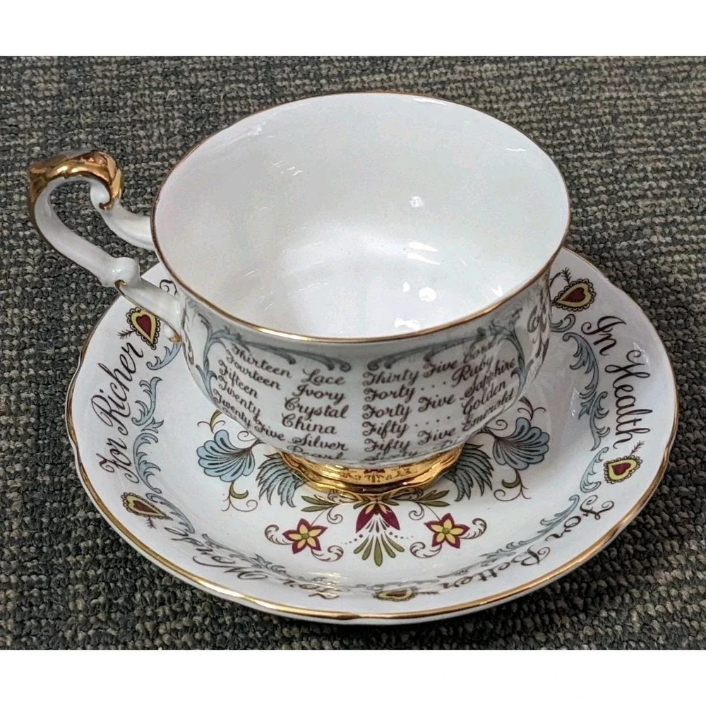 Paragon HAPPY ANNIVERSARY Teacup &‎ Saucer Fine Bone China England Wedding Gift